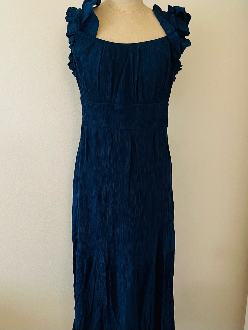 Lucky Brand Navy Ruffle-Shoulder Maxi Dress